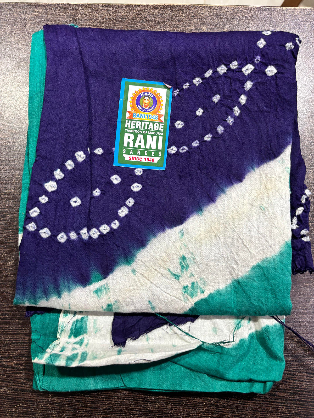 Madurai Pure Cotton Sungudi Chudithar Material Set – Handcrafted Indigo & Teal Green Dual-Tone Ethnic Dress Material