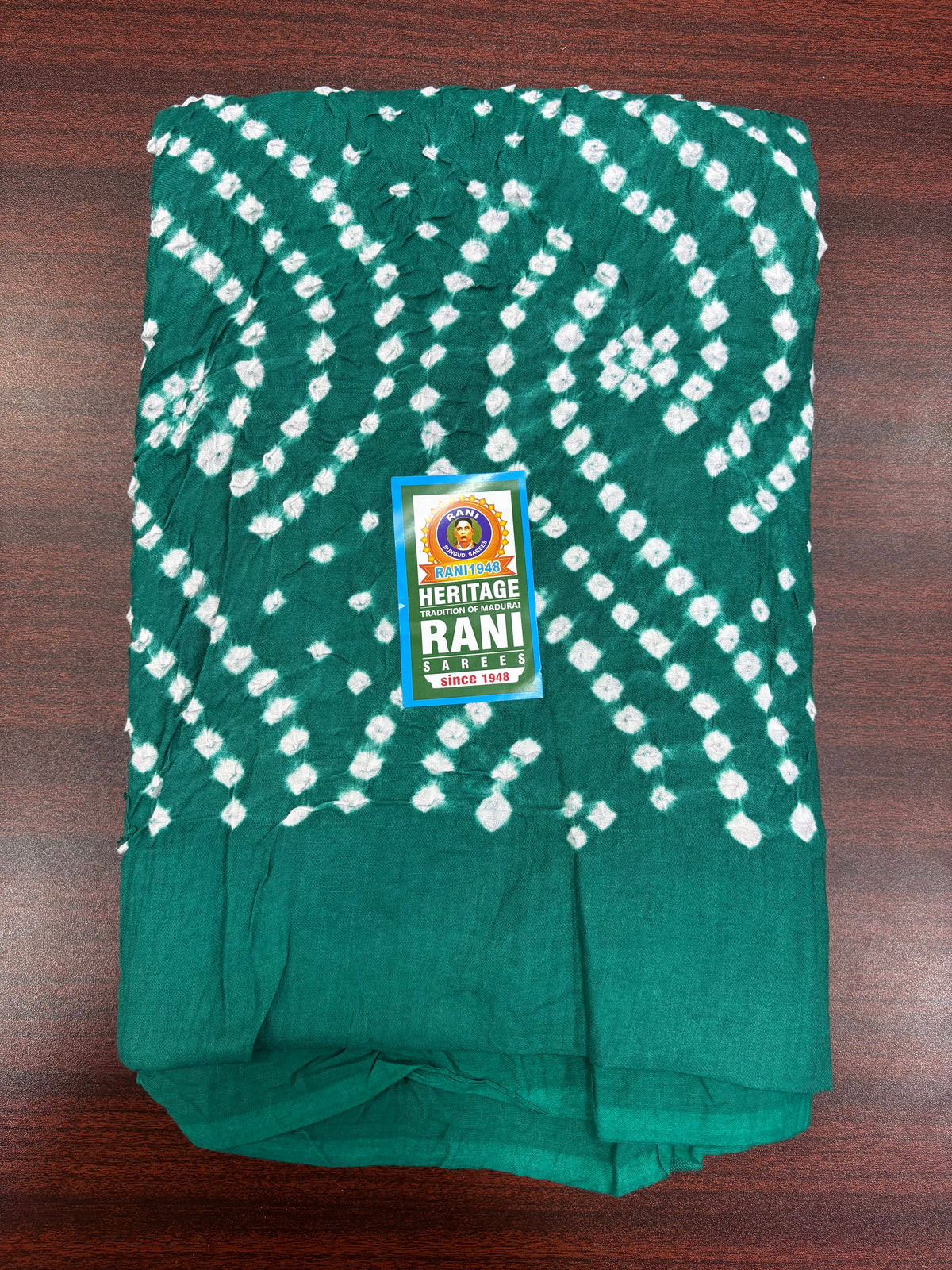 Madurai Pure Cotton Sungudi Chudithar Material Set – Handprinted Green Ethnic Dress Material