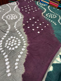 Madurai Pure Cotton Sungudi Chudithar Material Set – Tri-Color Grey, Deep Purple & Bottle Green Unstitched Dress Material