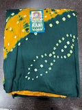 Handcrafted Authentic Madurai Sungudi Pure Cotton Chudithar Material Set - Dark Green & Mango Yellow
