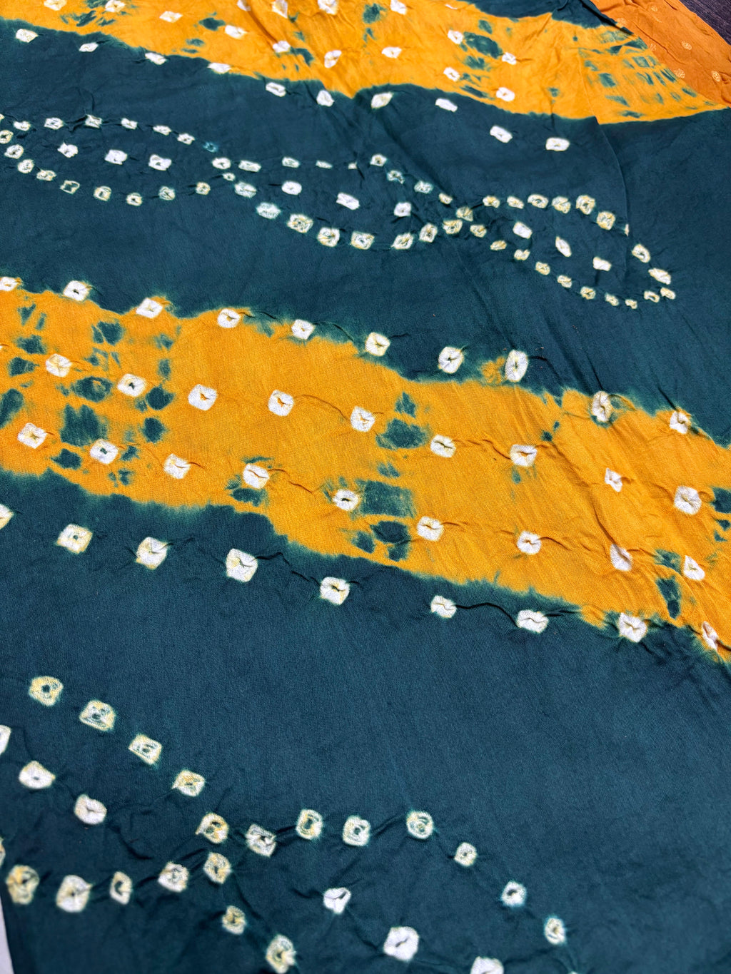 Handcrafted Authentic Madurai Sungudi Pure Cotton Chudithar Material Set - Dark Green & Mango Yellow