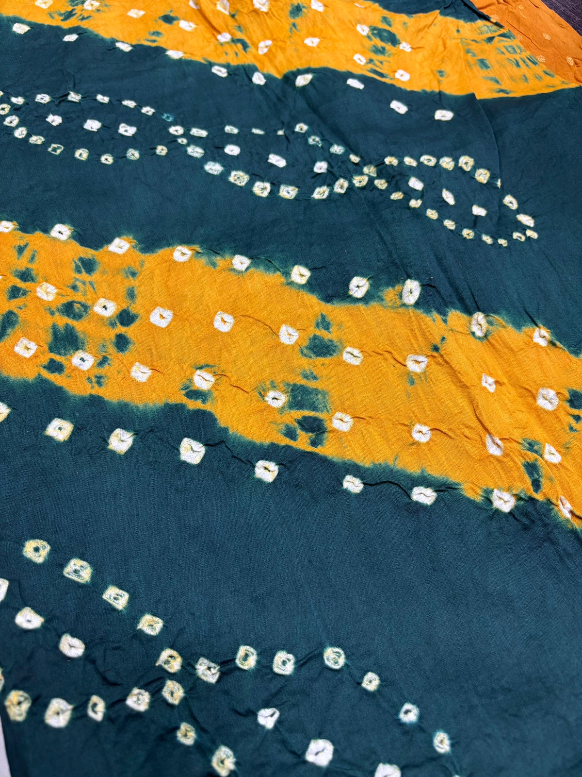 Handcrafted Authentic Madurai Sungudi Pure Cotton Chudithar Material Set - Dark Green & Mango Yellow