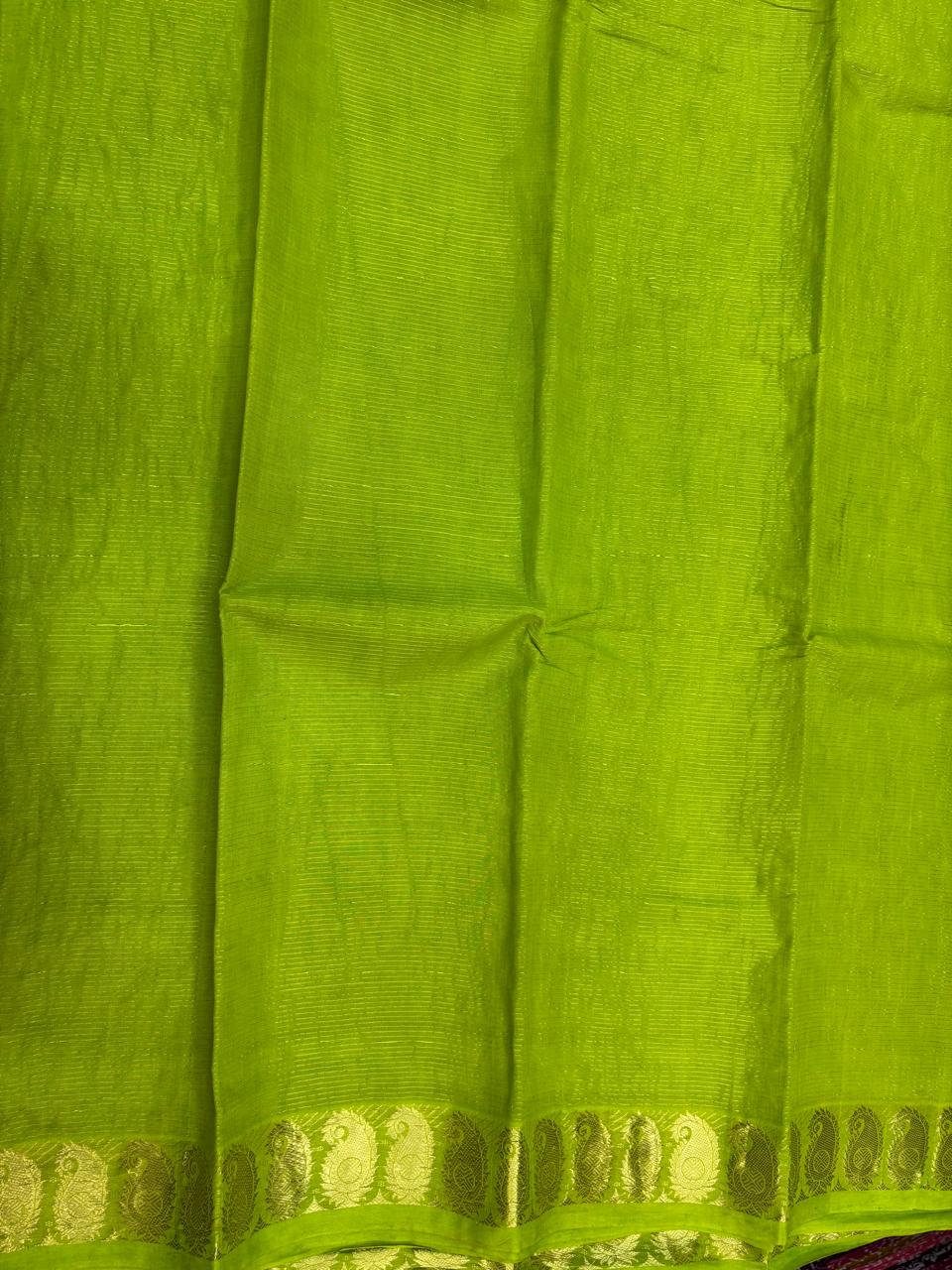Handloom Saree with Threaded jari design - Parrot Green