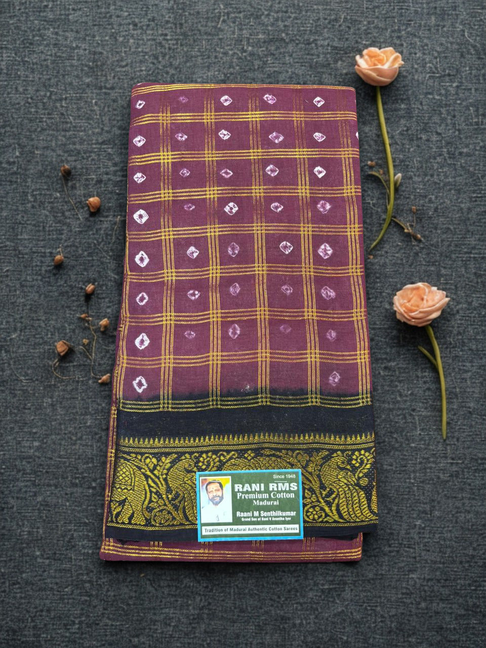 Handknot Saree with Kaikattu Design - Violet