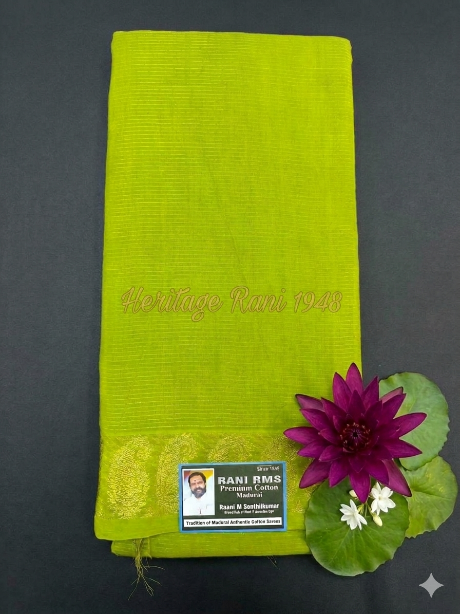 Handloom Saree with Threaded jari design - Parrot Green