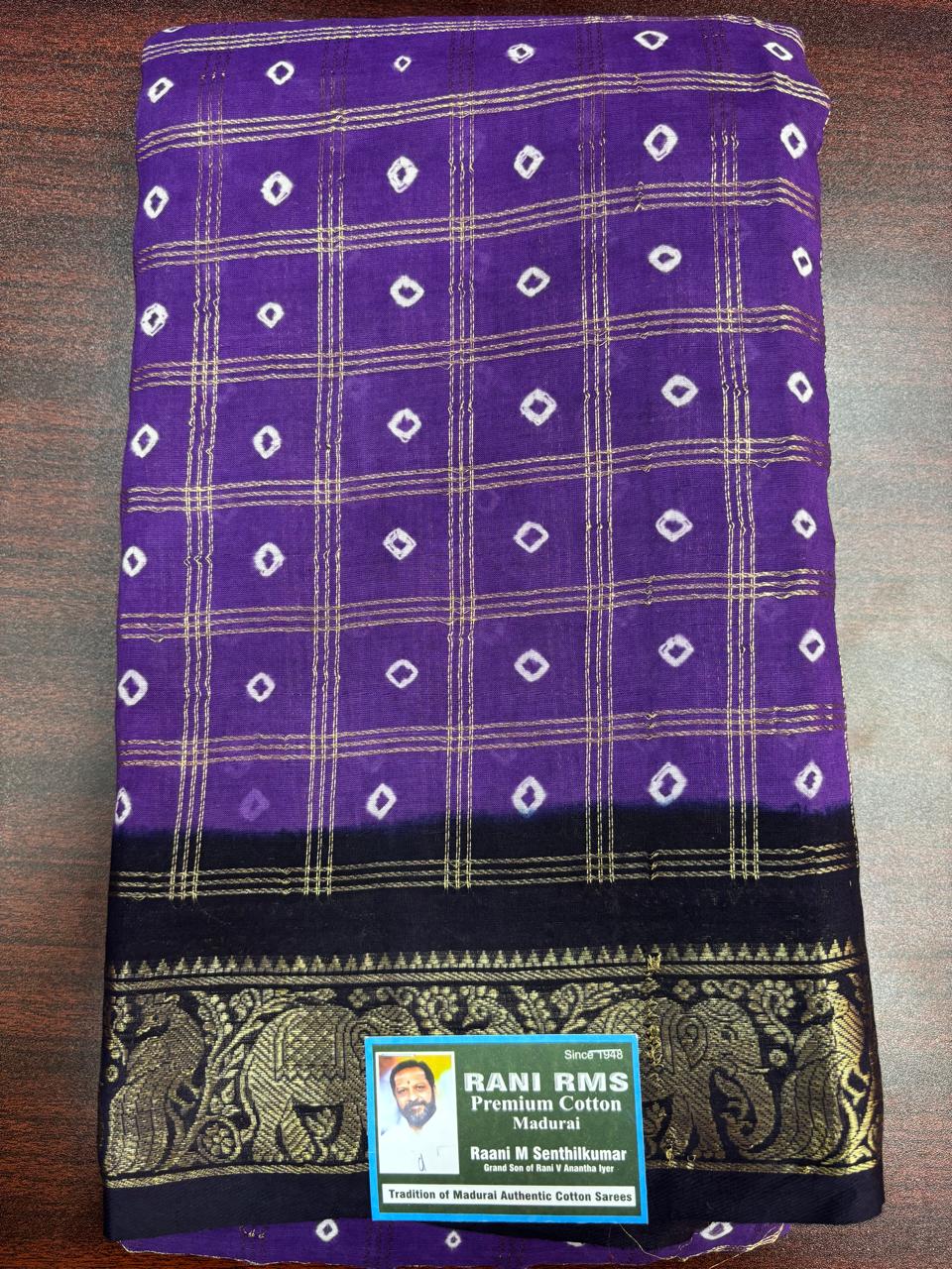 Purple Handloom saree with round dot