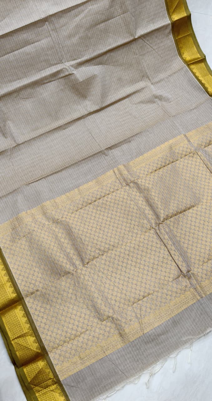 Kanchi Cotton - Rich Cotton - Beige - Yellow Border - R1415K/01