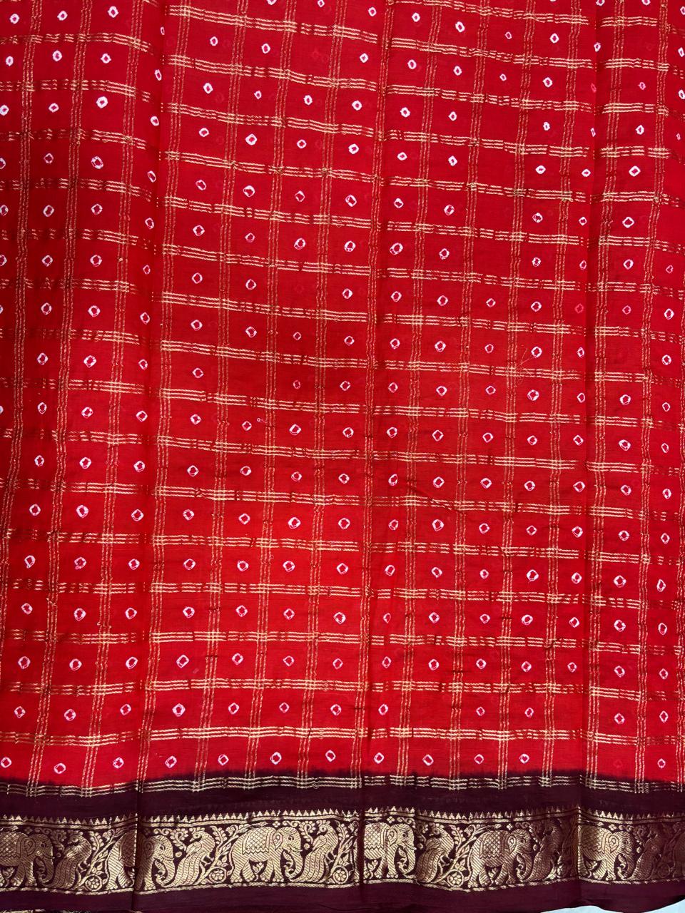 Handloom Saree with Kaikattu Design - Red - Handknot