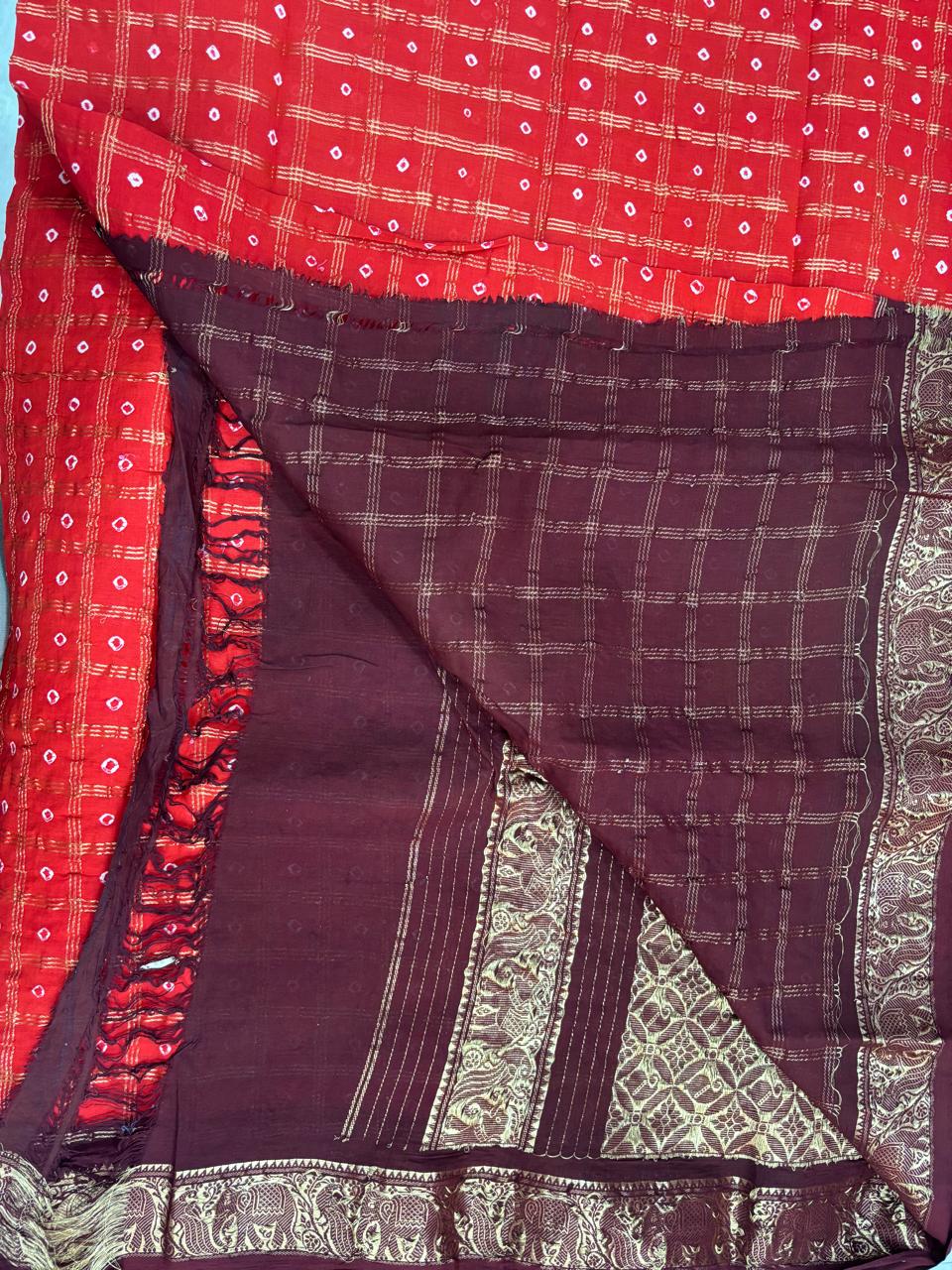 Handloom Saree with Kaikattu Design - Red - Handknot