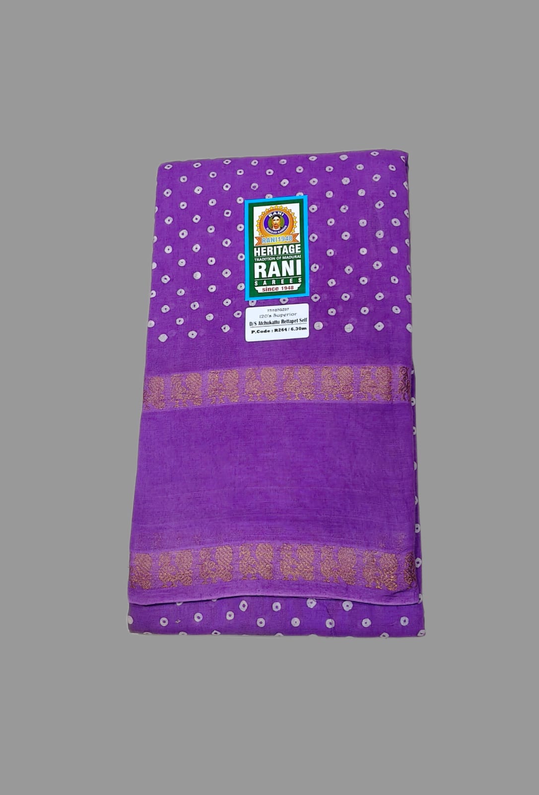 Purple Madurai Sungudi Cotton Saree with Zari Self Rettapet Border