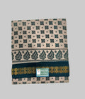 Sungudi Saree - Block Print - Beige - Leaf Motif
