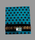 Sungudi Saree - Block Print - Peacock Blue - Sunflower Pattern