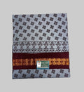 Sungudi Saree - Block Print - Silver Grey - Four Leaf Clover