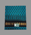 Sungudi Saree - Block Print - Peacock Blue - Floral Motifs