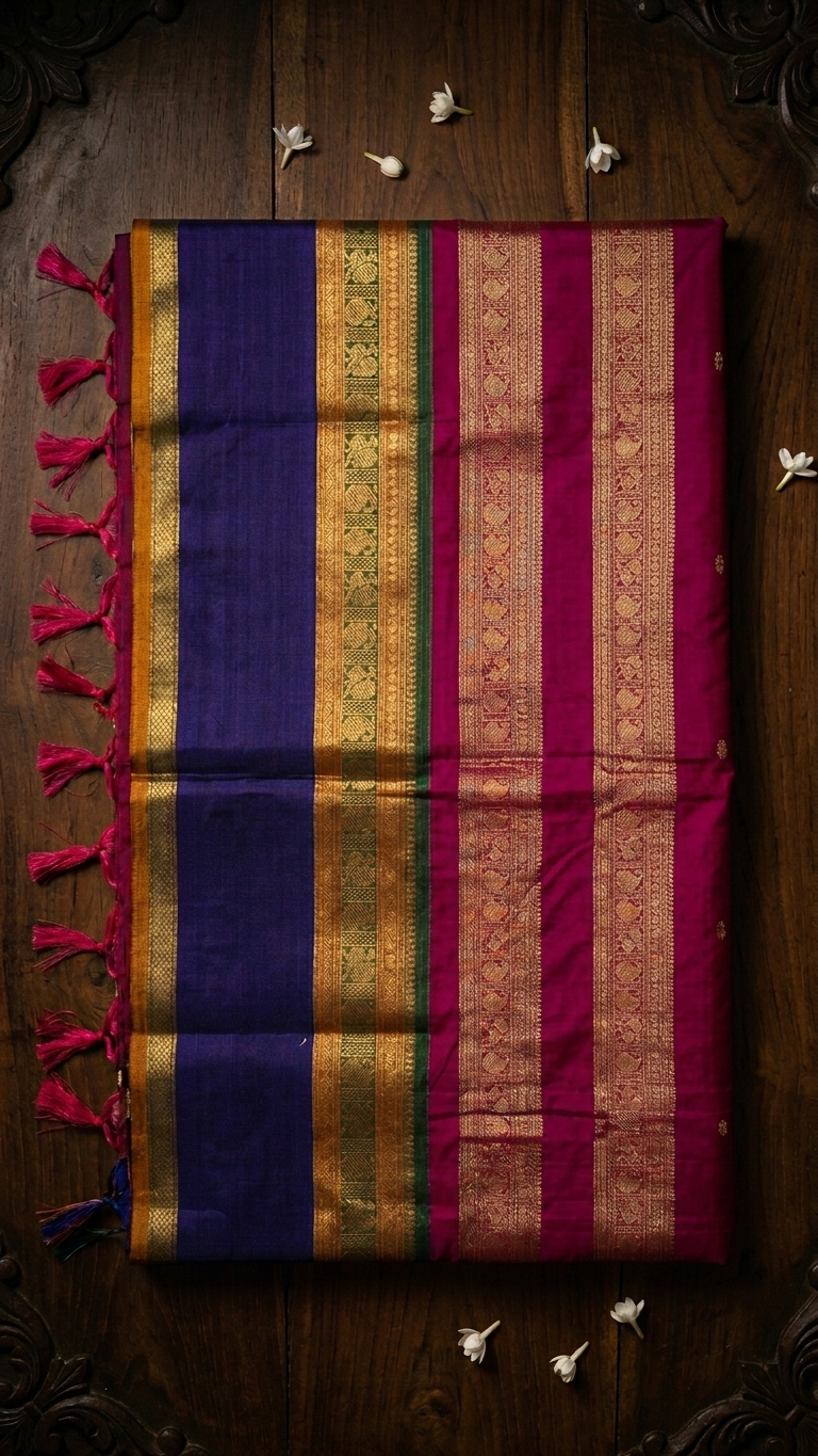 Kanchi Cotton - Rich Cotton - Rose - Big Blue Border - R1304K